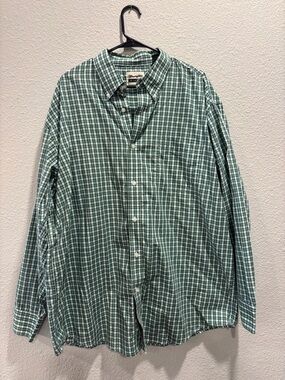 Wrangler Green and White Plaid Button-Down Shirt